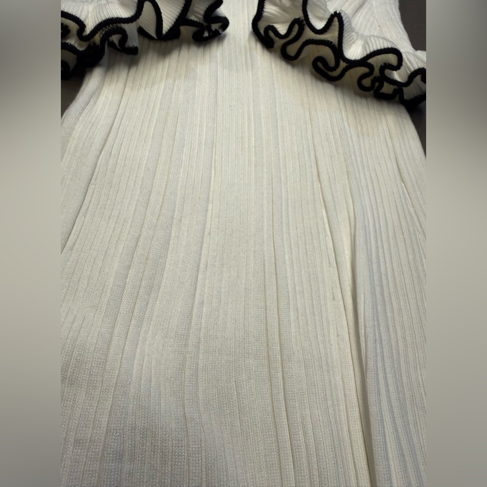 Women’s White Ribbed Knit Midi Dress with Contrast Trim - Picture 10 of 14